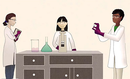 Cartoon showing lab staff