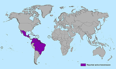 Map indicating Zika affected areas